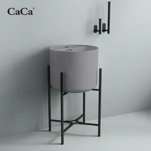 CaCa簡単に掃除できるワンピース壁掛け洗面台ライトグレーセラミック壁掛け洗面台、スマートミラーとキャビネット付き