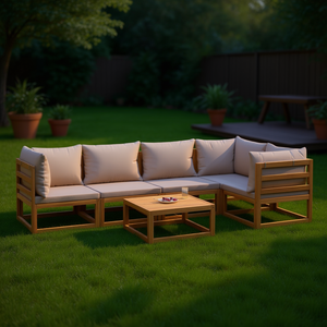 Ensemble de salon de jardin en bois avec coussins, canapé d'extérieur au design contemporain, mobilier de jardin durable - Product Image 2