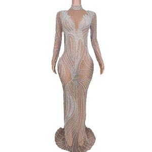 Seksi İllüzyon Elmas Taklidi İnciler Yere Kadar Denizkızı V Yaka Kadın Akşam Partisi Balo Düğün Kutlama Doğum Günü - Product Image 1