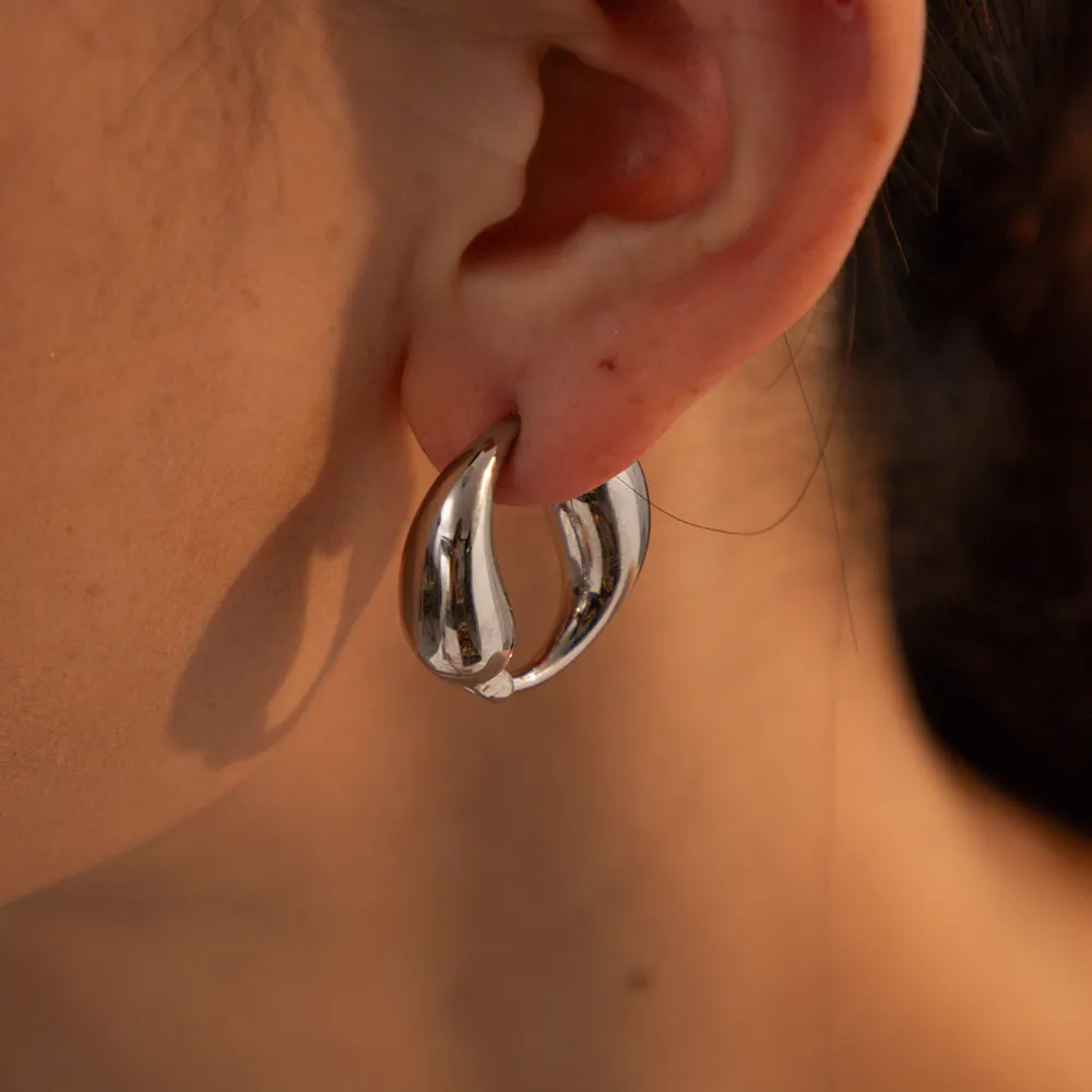 Chic Jewelry Stainless Steel Earings Jewelry Women Silver Double Water Drop Chunky Hoop Earrings