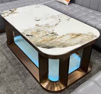 Table basse moderne de luxe à deux niveaux en acier inoxydable avec plateau en marbre pour salle VIP de KTV ou boîte de nuit