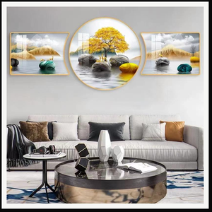 Tableau mural abstrait en cristal à trois panneaux, paysage or <span class=keywords><strong>et</strong></span> bleu, montagne, pour salon, hôtel, intérieurs modernes <span class=keywords><strong>et</strong></span> luxueux - Product Image 4