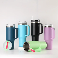 Thermos Classique Personnalisable Chaud/Froid 40oz avec Paille, Tasse de Voyage Isotherme en Acier Inoxydable Portable avec Poignée