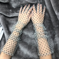 Vente chaude usine : Gants longs en dentelle à pois pour femme, élégants, en tulle extensible semi-transparent, mitaines à doigts complets pour mariée et mariage