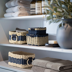 Petit panier en osier pour la finition panier de rangement pour étagères armoire de salle de bain tiroirs panier carré décoratif rangement 3 pièces ensemble - Product Image 2