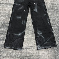 DENIMGUYS Jean Cargo Noir Brodé pour Homme, Style Rétro Américain, Coupe Ample à Jambes Larges, Effet Délavé au Soleil, avec Patchs