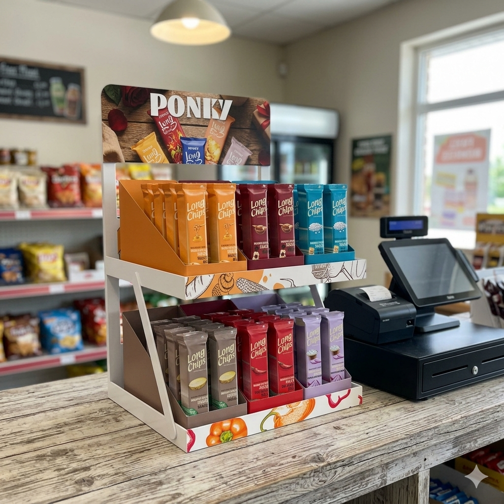 Custom 2-Tier Metal Countertop Snack Display Rack for Convenience Store Retail Store Food Chips POP POS Display Rack Apache — view 1