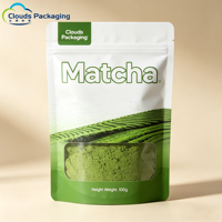 Sachet refermable personnalisé avec fermeture éclair, pochette mate autoportante de qualité alimentaire pour poudre de Matcha