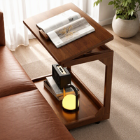 Table de chevet mobile en forme de C avec roulettes, rangement dissimulé et étagère inférieure, idéale pour chambre à coucher ou côté canapé