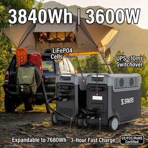 สถานีไฟฟ้าพกพา 3840Wh 3600W LiFePO4 UPS 10ms เครื่องกำเนิดพลังงานแสงอาทิตย์ ชาร์จเร็ว แบตเตอรี่แบบขยายได้ สำหรับใช้ในบ้านกรณีฉุกเฉิน - Product Image 1