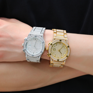 Reloj de Moda UWIN Totalmente Helado con Forma Redonda Bling Bling de Dos Tonos para Mujer Hombre Rapero - Product Image 2