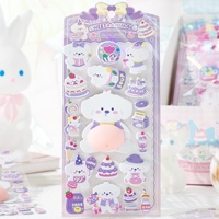 Jack&Sunny 2026 Nouveaux autocollants 3D mignons en forme d'animaux, effet bulle, en PVC souple et gonflé, anti-stress, pour cadeaux de fête pour enfants et projets DIY