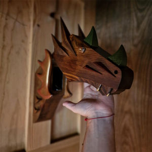 Cabeza de Dragón de Madera Hecha a Mano con Compartimento Secreto, Estante de Pared para <span class=keywords><strong>Escape</strong></span> <span class=keywords><strong>Room</strong></span>, Caja de Tesoro Oculta con Ranura Secreta - Product Image 2