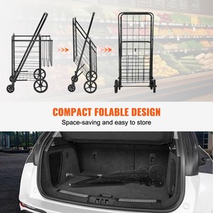 Chariot à provisions pliant en métal de grande capacité Chariot utilitaire d'épicerie Jumbo avec roues pivotantes à 360 ° et paniers doubles