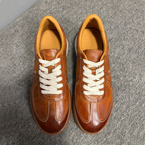 <b>Leather</b> <b>Sneakers</b> Men Brown Solid Color Lace Up Daily Wear Fitness Shoes - Product Image 2