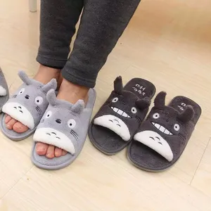 Winter Vrouwen Platte Slippers Warm Totoro Dier Pluche Slippers Vrouwelijke Huis Vloer Mode Comfort Schoenen Paar Plus Size Schoeisel