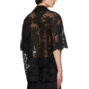 Di alta qualità estate uomini Casual lusso <span class=keywords><strong>Tulle</strong></span> e pizzo camicia produttore su maniche corte camicie nere trasparenti per gli uomini - Product Image 6