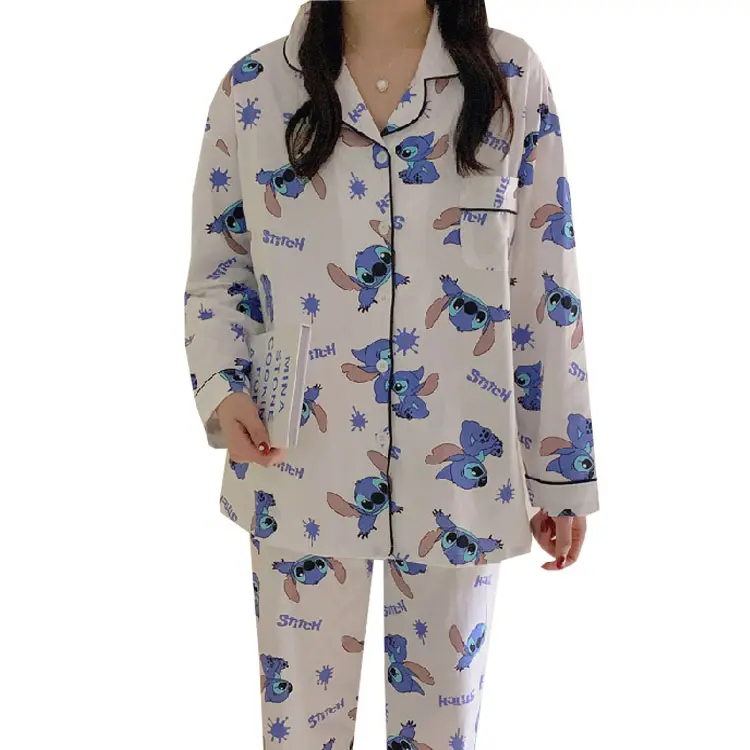 Cool comfortable Stitch girls woman nighties 2 piece fancy casual nightgown pajamas