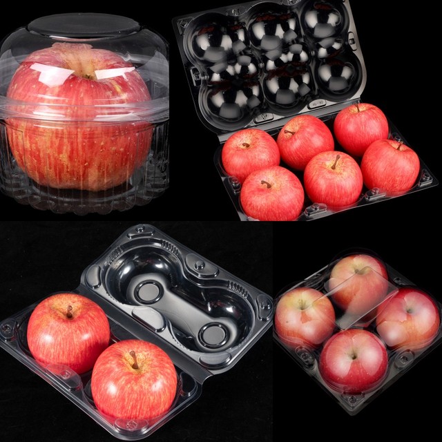 Disposable PET Plastic Clamshell 1 2 4 6 Cells apple Holder Packing Box Custom Fruit clear Clamshell apple Packaging Box