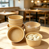 Boîte à lunch jetable ronde personnalisée pour la restauration rapide, conteneur à emporter, assiettes en papier kraft, bols avec couvercle en papier ou en plastique