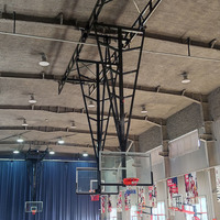 Panier de basket pliable en métal robuste pour plafond, avec anneau détachable, support réglable peu encombrant et panneau arrière en verre trempé