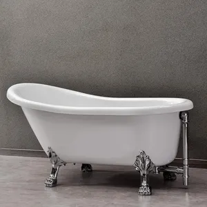 อ่างอาบน้ำคริลิคสีขาวทันสมัยยืนอยู่คนเดียวอ่างอาบน้ำด้วยเงินสนับสนุนเท้าสบายอ่างอาบน้ำ