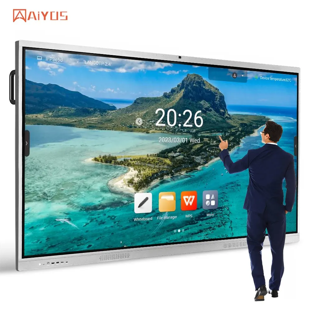 OEM 75 85 inch 4K android wifi dual OS OPS digital signage all in one interactive 40 touch smart board for school