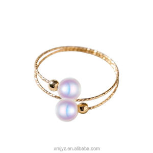 Gecertificeerd 18K Goud Zoetwater Parel <span class=keywords><strong>Ring</strong></span> Verstelbare <span class=keywords><strong>Ring</strong></span> Elastische Mode Staart <span class=keywords><strong>Ring</strong></span> Perfect Ronde Vlekkeloze Schittering Parel - Product Image 3