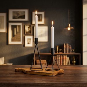 Juego de 2 Portavelas Modernos de Hierro Hechos a Mano, Duraderos, Elegantes, Minimalistas, Negros, Decoración Navideña para el Hogar, para Mesa - Product Image 6