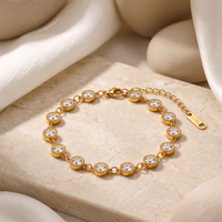 Bracelet Minimaliste en Zirconium, Chaîne Fine en Acier Inoxydable Doré, Perles Tubulaires et Mini Zircons Cubiques, Chaîne Tennis Étanche