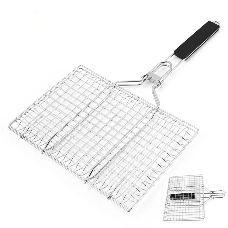 Factory Top Seller 304 Stainless Steel Foldable BBQ Steaks Seafood Vegetables Grill Nets Fish Grill Basket