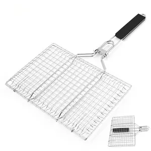 Cesta de grelha dobrável para churrasco, venda superior de fábrica, 304, aço inoxidável, bicos de churrasco, vegetais, grelha