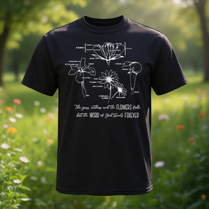 T-shirt con stampa serigrafica 'Parti di un fiore' per adulti, unisex, nera, girocollo, manica corta, regali religiosi - Product Image 3