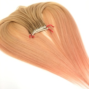 Extension de <span class=keywords><strong>cheveux</strong></span> 100% vierges naturels, 1 donière, <span class=keywords><strong>fil</strong></span> de coton mince noué, origine coréenne, jumeaux, ombré, avec deux pointes - Product Image 1