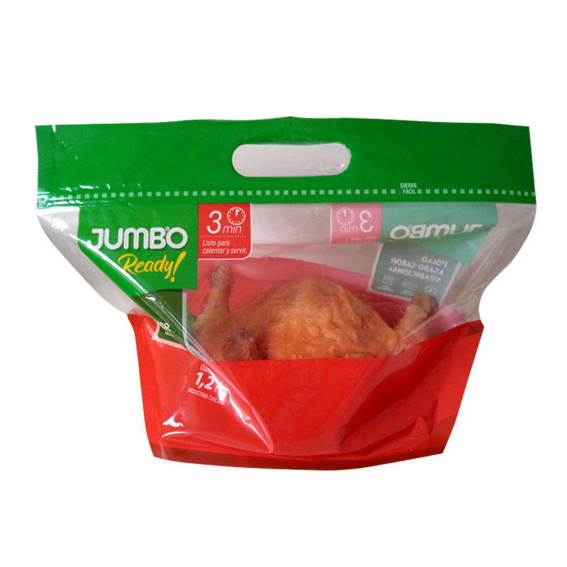 Biodegradable Stand Up Anti-Fog Hot Roast Chicken Zipper Bag Microwave Rotisserie Chicken Bag With Handle