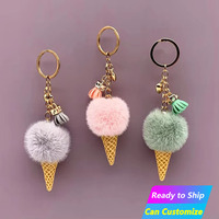 Porte-clés en peluche personnalisés en gros avec franges, en forme de cornets de crème glacée, pour sacs et voitures, ornements suspendus