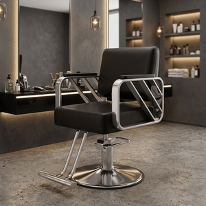 Fauteuil de Barbier Hydraulique Moderne, Chaise de Coiffure en Acier Inoxydable Noir pour Salon de Coiffure - Product Image 4