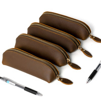 Étui à crayons personnalisé OEM, haute qualité, rétro, classique, fermeture éclair, cuir véritable, étui à stylos, trousse à crayons
