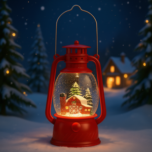 Linterna de Globo de Nieve Navideña Roja, Decoración de Escena de Pueblo Iluminada con Función de Temporizador, Alimentada por USB y Batería - Product Image 2