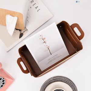 定制金属按扣可折叠组织托盘家用台式北欧可折叠Pu皮革储物篮，带手柄 - Product Image 2