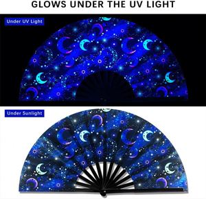 Regalo para Ella, Abanico Plegable con Diseño Musical Tradicional, Reactivo a los Rayos UV, Varillas de Bambú, Tela, 33 cm, Brilla en la Luz Negra, Regalo de Cumpleaños para Mamá - Product Image 4