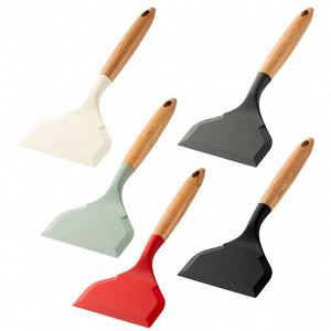 Kitchen Accessories Short Wide Fried Spatula Turner Silicone Pancakes Shovel With Wooden Handle for Egg <b>Cookie</b> - Product Image 6