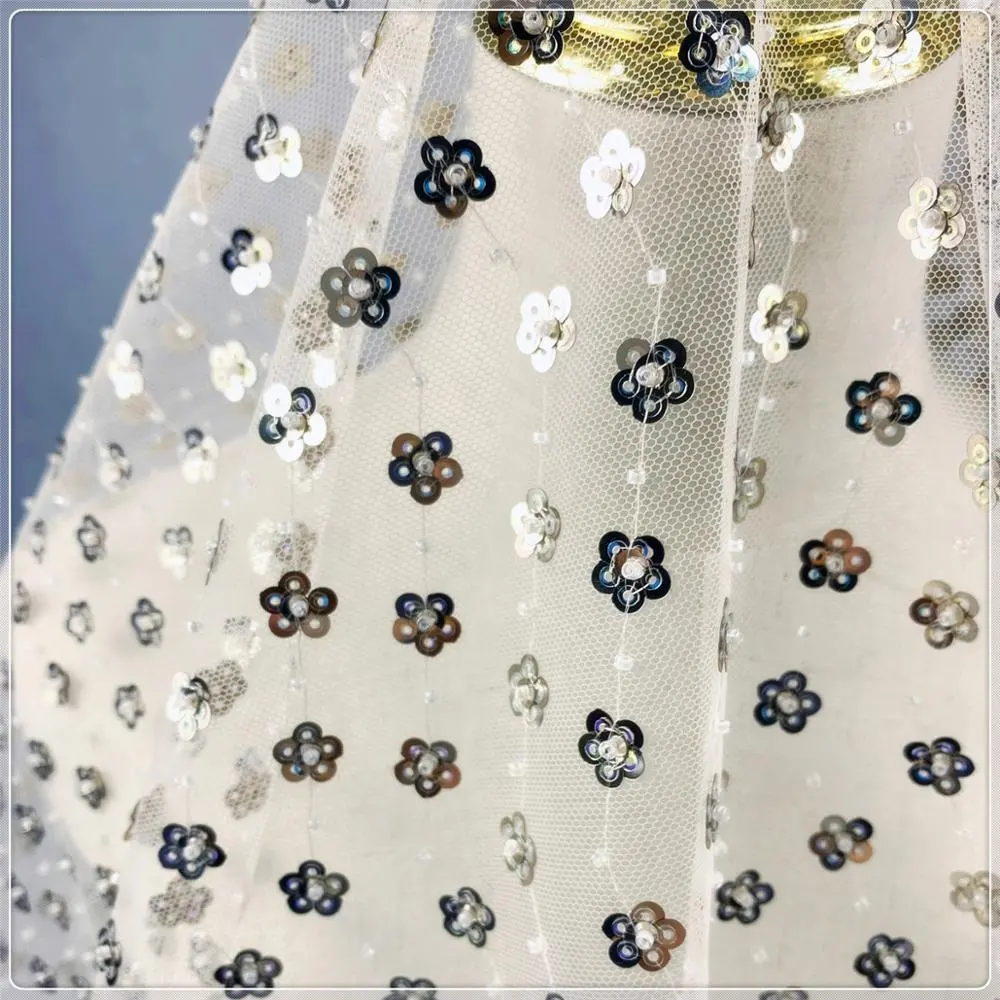 Украшенная бусинами ткань с блестками цветочный стиль для вечернего свадебного платья женские брюки юбка кружевная ткань