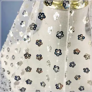 Beaded Fabric sequin flower style for evening wedding party dress woman trousers skirt lace fabric