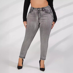 Jeans skinny <span class=keywords><strong>gris</strong></span> pour femmes grandes tailles en gros, 0XL-4XL, denim extensible, pantalon crayon, contrôle du ventre, coupe ajustée, jeggings pour les courbes - Product Image 2