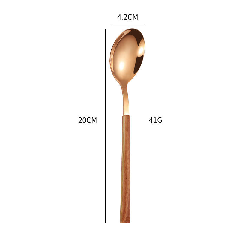 Grande cuillère à grain de bois avec manche carré en or rose