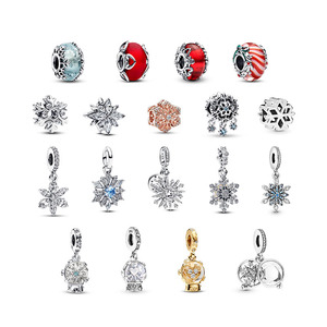 Charme en argent sterling S925 Pandoras Snowflake Snow Globe, charme en verre <span class=keywords><strong>de</strong></span> Murano scintillant, cadeau <span class=keywords><strong>de</strong></span> Noël DIY - Product Image 1
