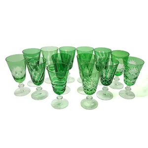 Handmade cổ điển màu xanh lá cây rượu sake cốc khắc khắc stemware cho quán bar nhà hàng khách sạn