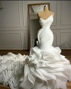 LY-WD1378 Abiti da Sposa Stile Sirena in Raso, Senza Maniche, Scollo a V, <span class=keywords><strong>Sexy</strong></span> <span class=keywords><strong>Vestito</strong></span> Nuziale - Product Image 1