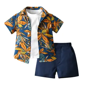 Hawaii costume 2023 garçons mode fleur chemise veste à manches courtes t-shirt Shorts 3 pièces ensemble vêtements enfants garçons